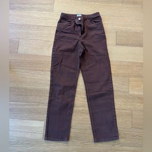 Aritzia brown straight leg twill pants